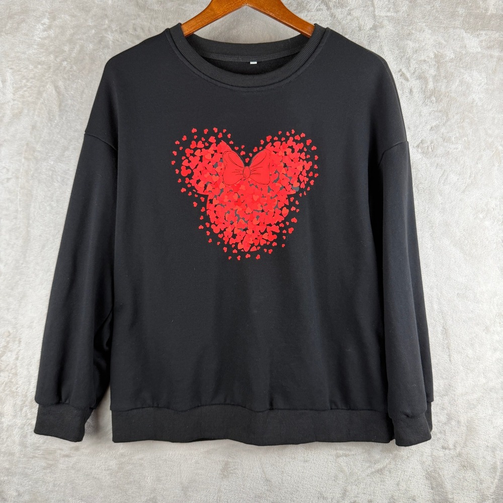 Disney Minnie Mouse Red Heart Graphic‎ Sweatshirt Black Pullover Large